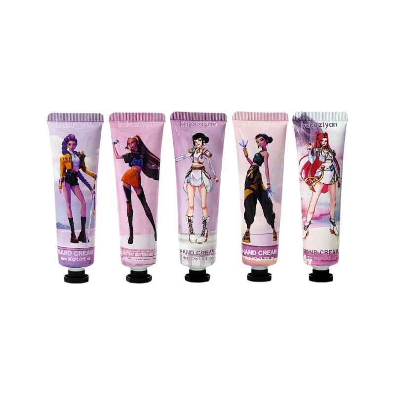 CREMA PARA MANOS EN SET DE LAS GUERRERAS DEL KPOP HIDRATANTE Y CON AROMA KAKAZIYAN 30GX5UND