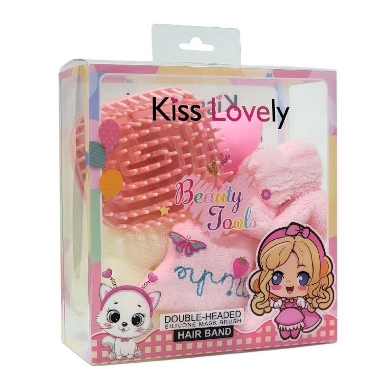 KIT DE CUIDADO FACIAL, BANDA PARA EL PELO, ESPONJA, CEPILLO MESAJE CAPILAR, ESPONJA DE MAQUILLAJE KISS LOVELY, 4 ESTILOS