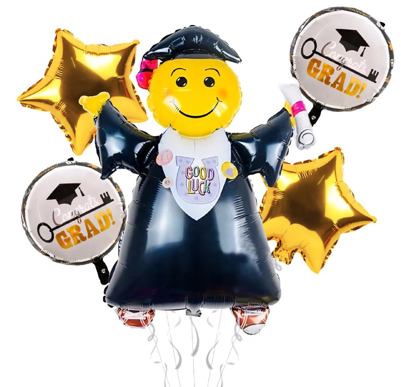 DECORACION GLOBOS DE GRADUACION ELEGANTES EN PAQUETE DE 5 PIEZAS HABILE 55CM