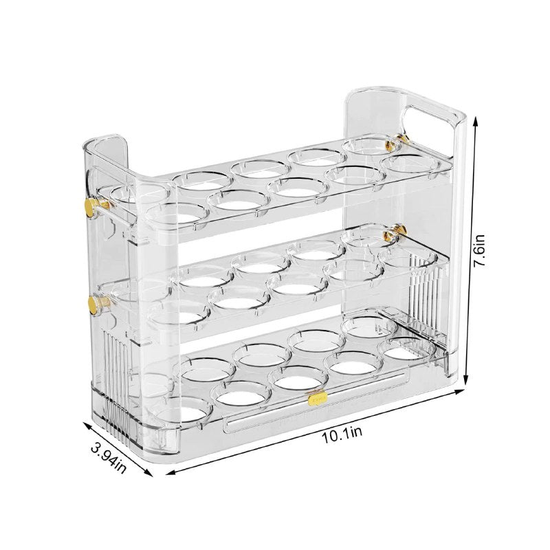 ORGANIZADOR DE HUEVOS TRANSPARENTE DE 3 CAPAS GIRATORIAS CON CAPACIDAD DE 30 HUEVOS 25X10X20CM