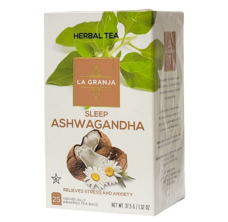 TE DE ASHWAGANSHA MEZCLADO CON HIERBAS TROPICALES, SABOR A COCO, ALIVIA EL ESTRES Y LA ANSIEDAD, SUEÑO TRANQUILO HERBAL TEA 25UND