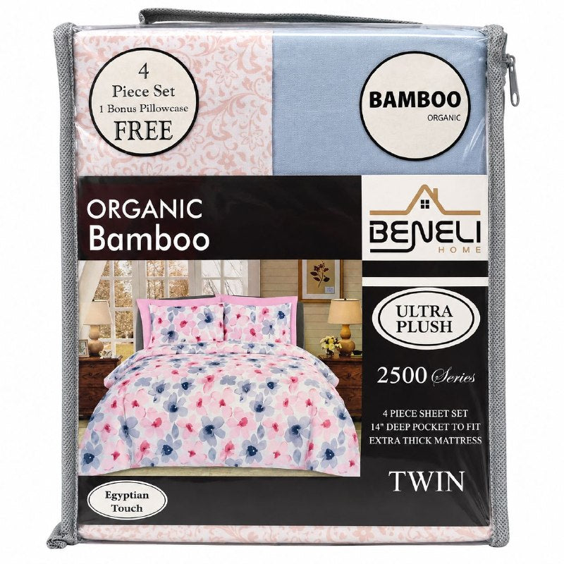 JUEGO DE SABANAS INDIVIDUAL DE 4 PIEZAS DE MICROFIBRA Y BAMBU BENELI HOME