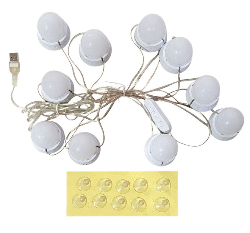 LUCES LED PARA ESPEJOS, 3 MODOS DE COLOR, 10 BOMBLLOS CON ADHESIVO FUERTE, ENCHUFE USB VANITY MIRROR LIGHTS
