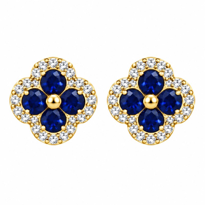 ARITOS DE ENCHAPE PARA DAMA CON DISEÑO DE FLOR AZUL 1CM
