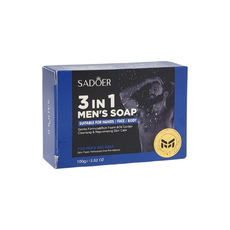 JABON MULTIFUNCIONAL PARA HOMBRES 3 EN 1 PARA LAS MANOS, ROSTRO Y CUERPO SADOER 100G