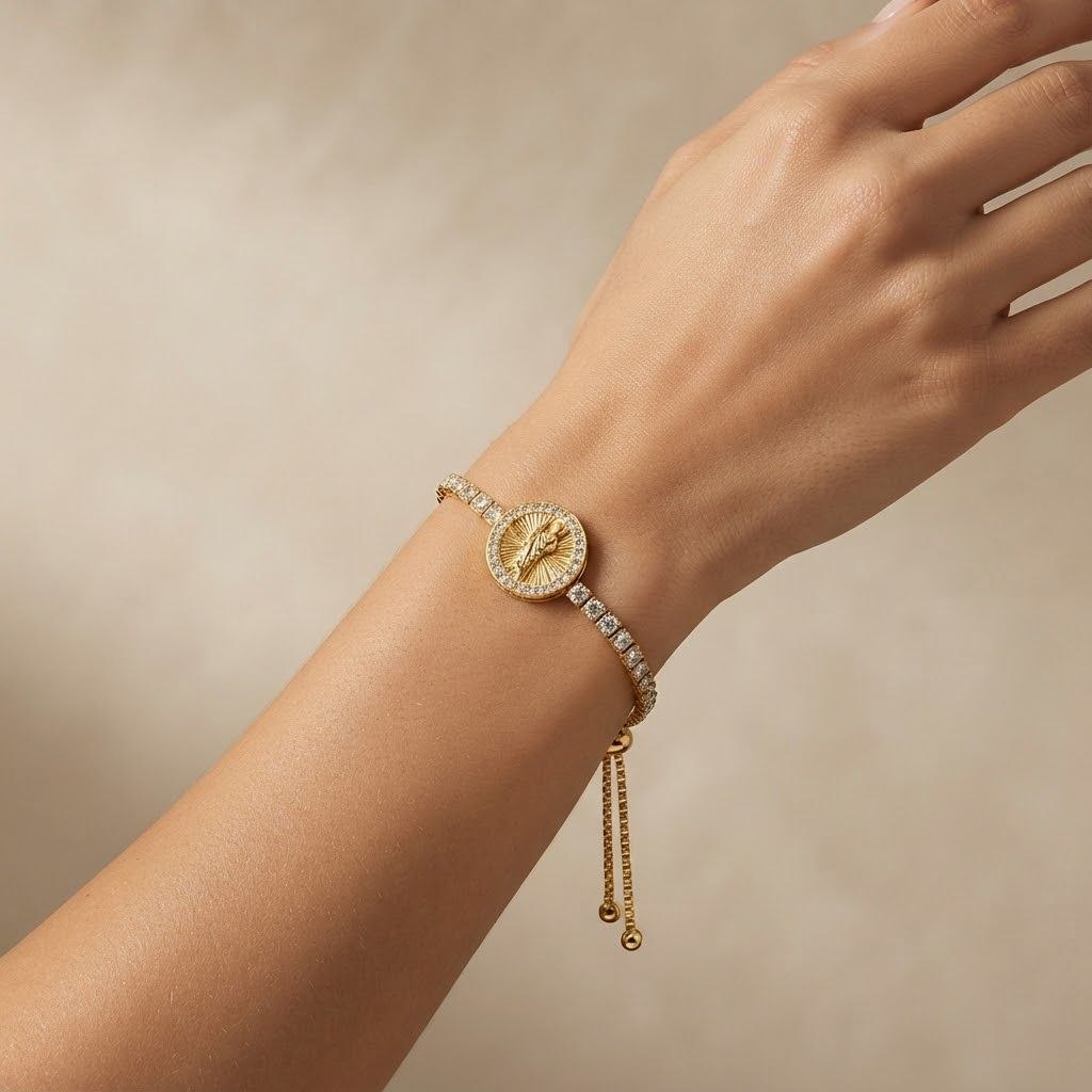 PULSERA DE ENCHAPE PARA DAMA CON DISEÑO DE JESUS