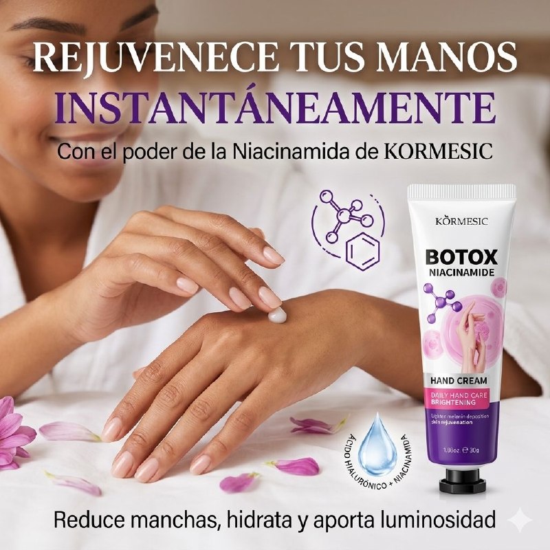 CREMA PARA MANOS REJUVENECEDORA E ILUMINADORA CON NIACINAMIDA KORMESIC 30G