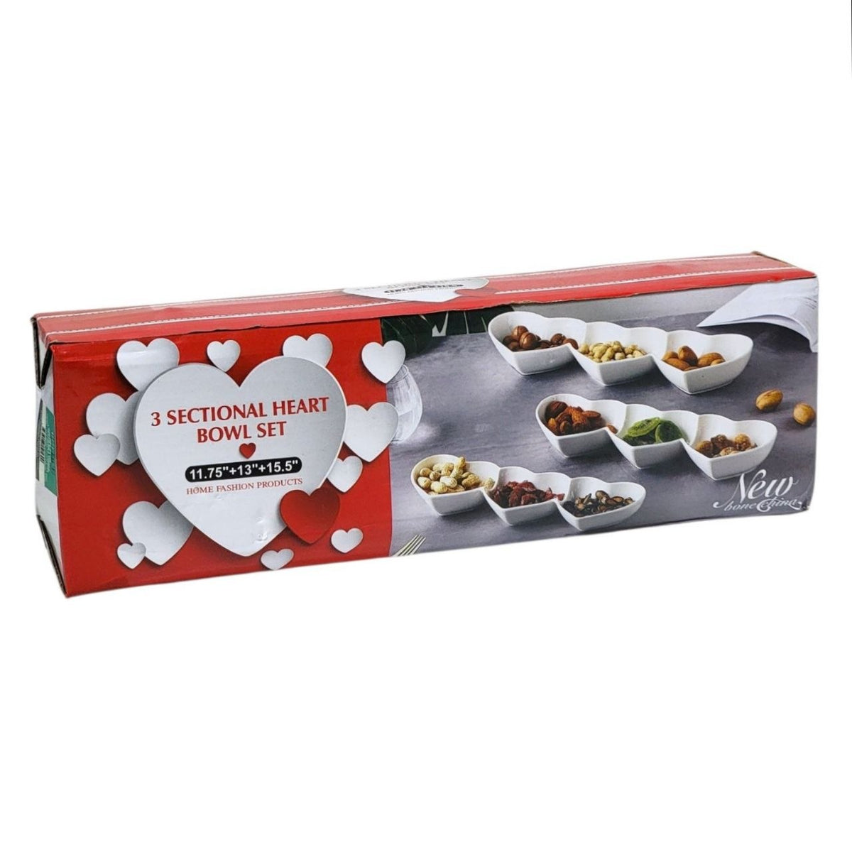 JUEGO DE PLATOS PARA APERITIVOS DE 3 CUENCOS SECCIONADOS CON FORMA DE CORAZON 3PCS LIFEART