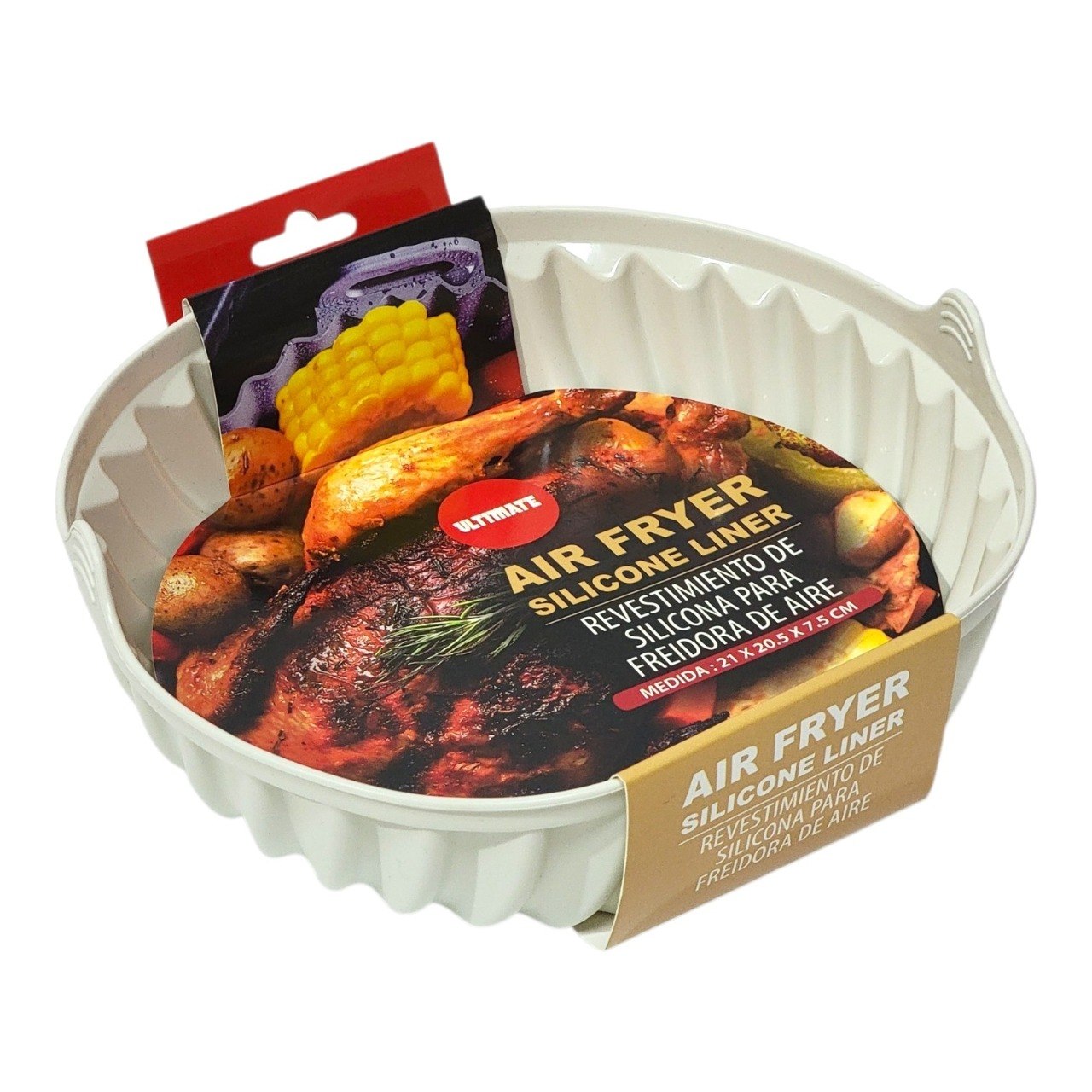 RECIPIENTE MOLDE DE SILICONA PARA FREIDORA DE AIRE COLOR CREMA XL ULTIMATE 21X20.5X7.5CM