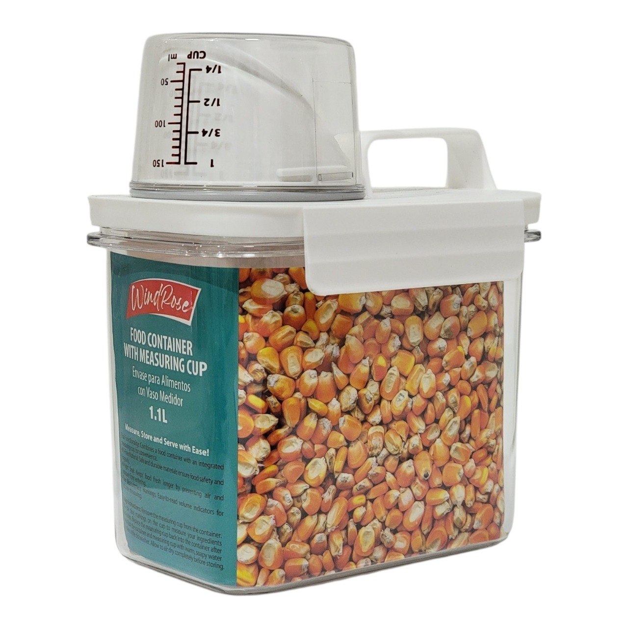 RECIPIENTE DE ALMACENAMIENTO PARA ALIMENTOS HERMETICO CON VASO MEDIDOR WINDROSE 1.1L 18X10X15CM