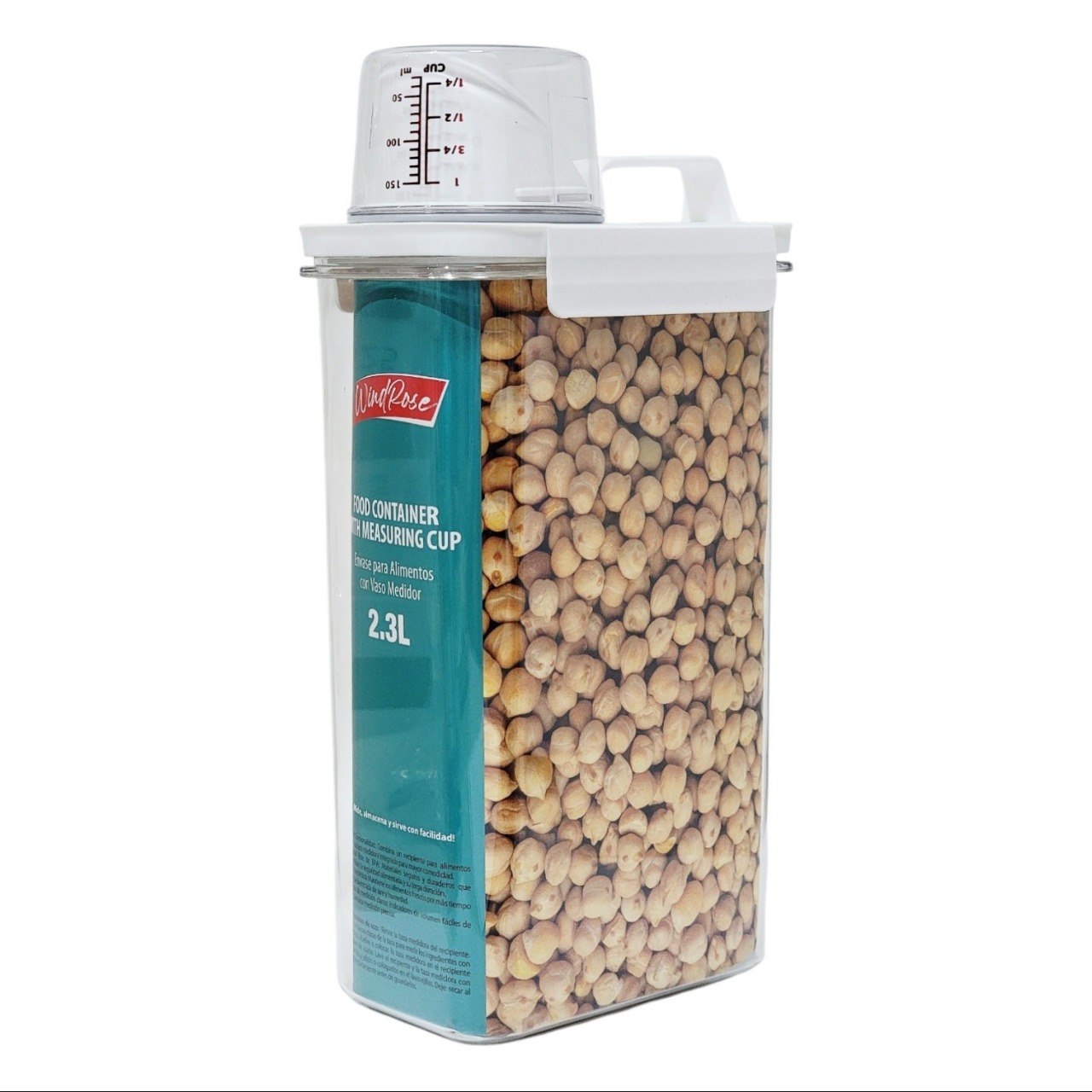 RECIPIENTE DE ALMACENAMIENTO PARA ALIMENTOS HERMETICO CON VASO MEDIDOR WINDROSE 2.3L 30X10X15CM