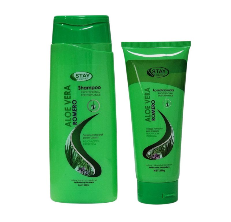 SET DE SHAMPOO Y ACONDICIONADOR DE ALOE VERA Y ROMERO NUTRE E HIDRATA EL CABELLO STAY BEAUTIFUL 400ML & 230G