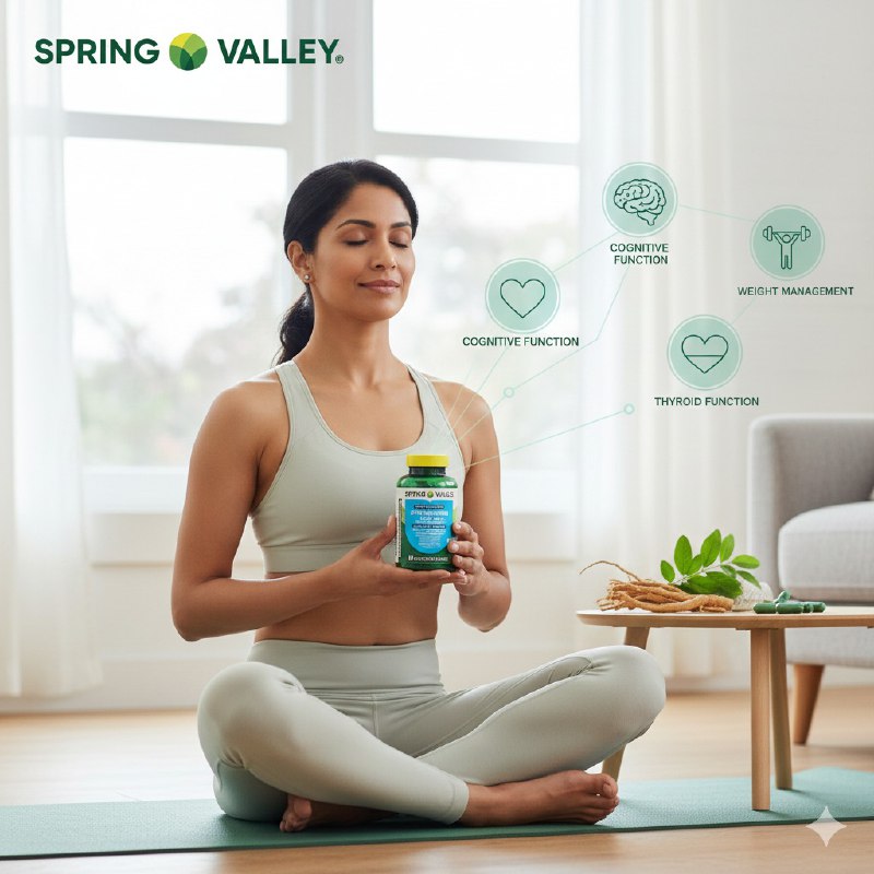 VITAMINAS EN CAPSULAS DE ASHWAGANDHA 1300MG SUPLEMENTO DIETETICO, FAVORECE EN LA DISMINUCION DE ESTRES, FUNCION COGNITIVA Y CONTROL DE PESO SPRING VALLEY 60UND