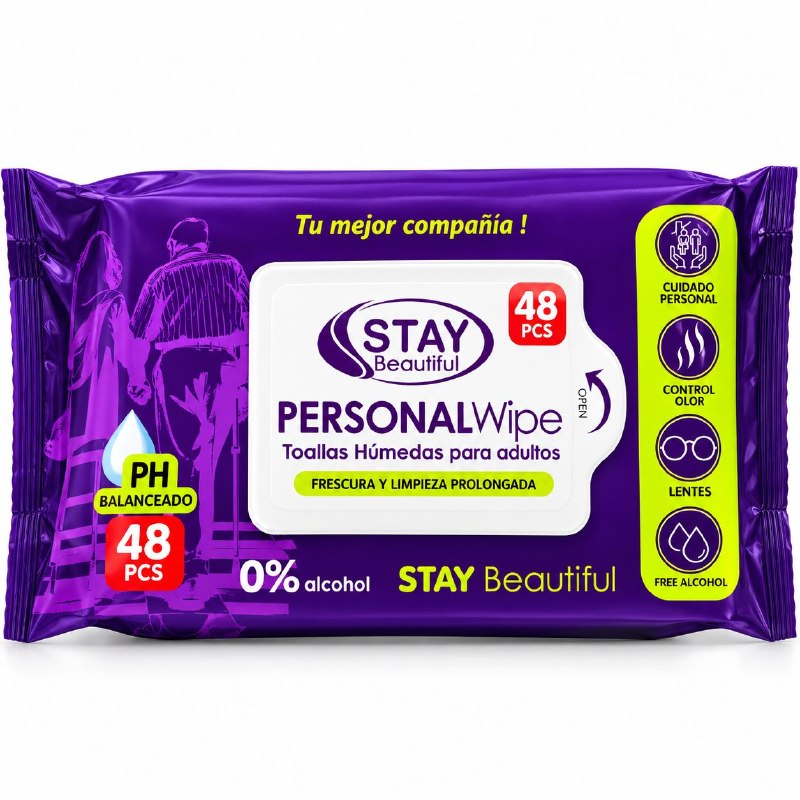 TOALLITAS HUMEDAS FACIALES Y CORPORALES LIMPIADORAS SIN ALCOHOL STAY BEAUTIFUL 48UND