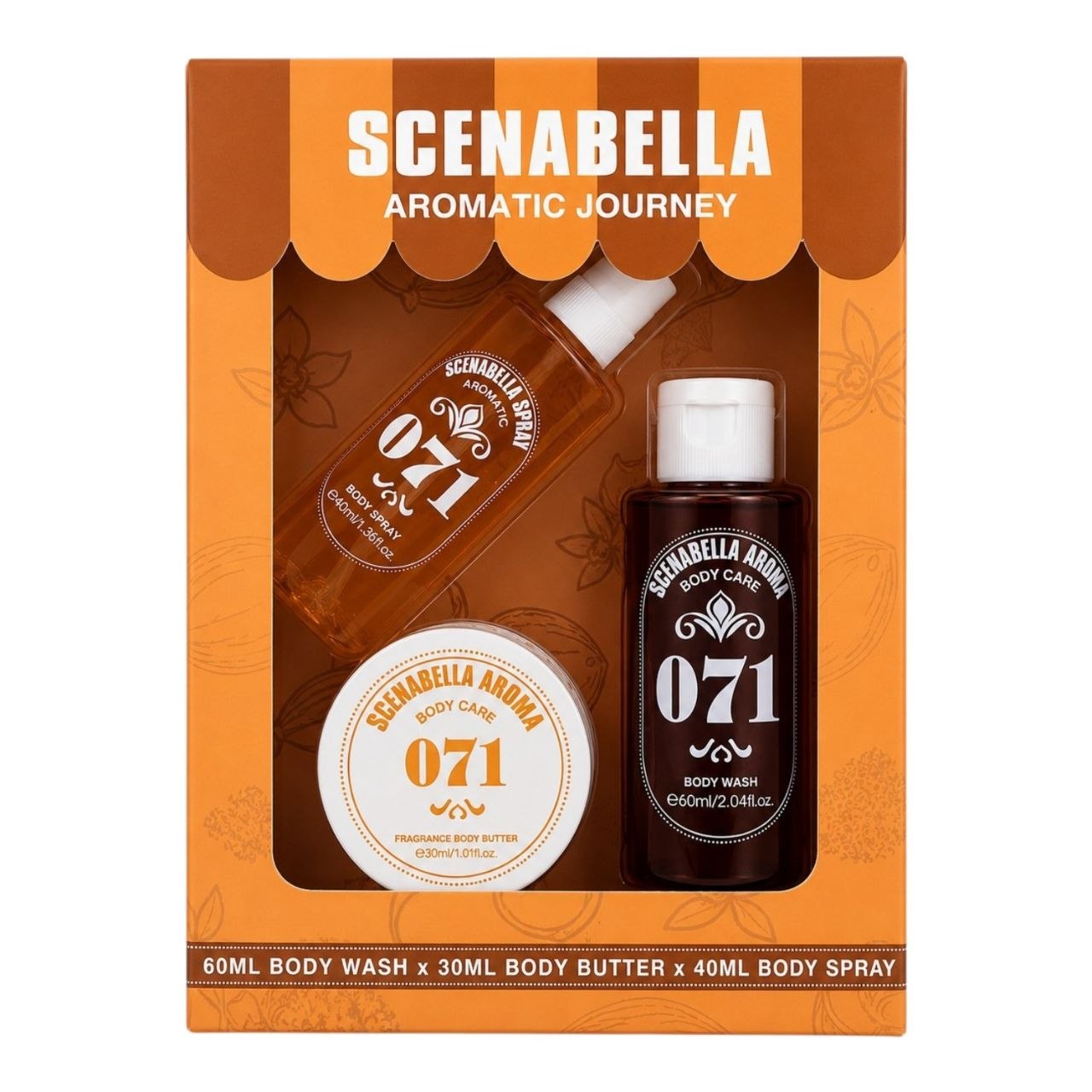 SET SCENABELLA AROMATIC JOURNEY 071 BODY SPRAY 40ML CREMA CORPORAL 30ML GEL DE DUCHA 60ML (M) (AROMA SIMILAR A SOL DE JANEIRO CHEIROSA 71)