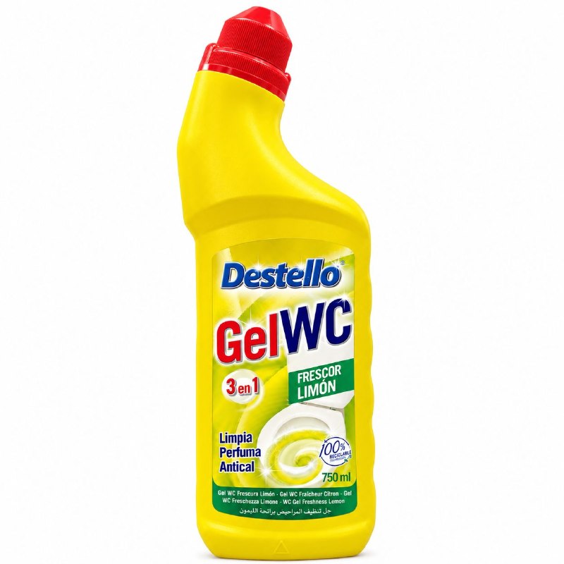GEL LIMPIADOR DESINFECTANTE 3 EN 1 PARA BAÑO INODOROS CON AROMA LIMON DESTELLO 750ML