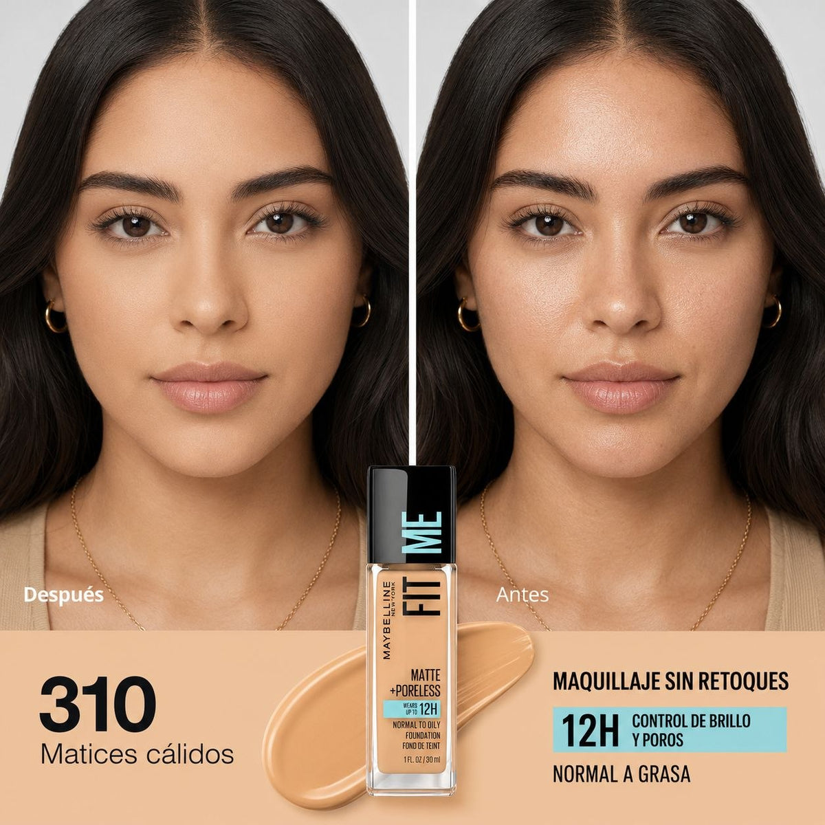 BASE DE MAQUILLAJE FIT ME MATTE 310 SUN BEIGE MAYBELLINE NEW YORK 30ML