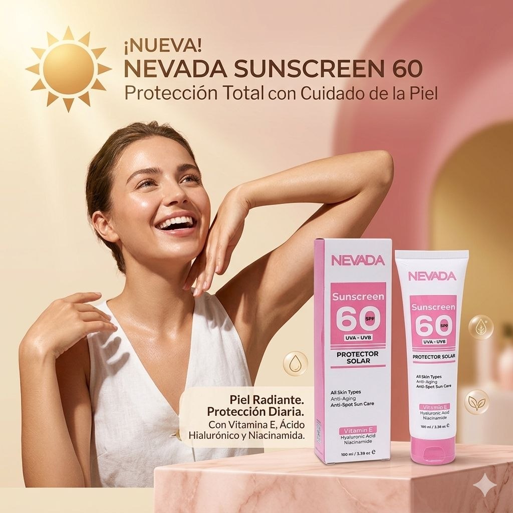 PROTECTOR SOLAR FACIAL SPF60 CON NIACINAMIDA VITAMINA E Y ACIDO HIALURONICO NEVADA 100ML