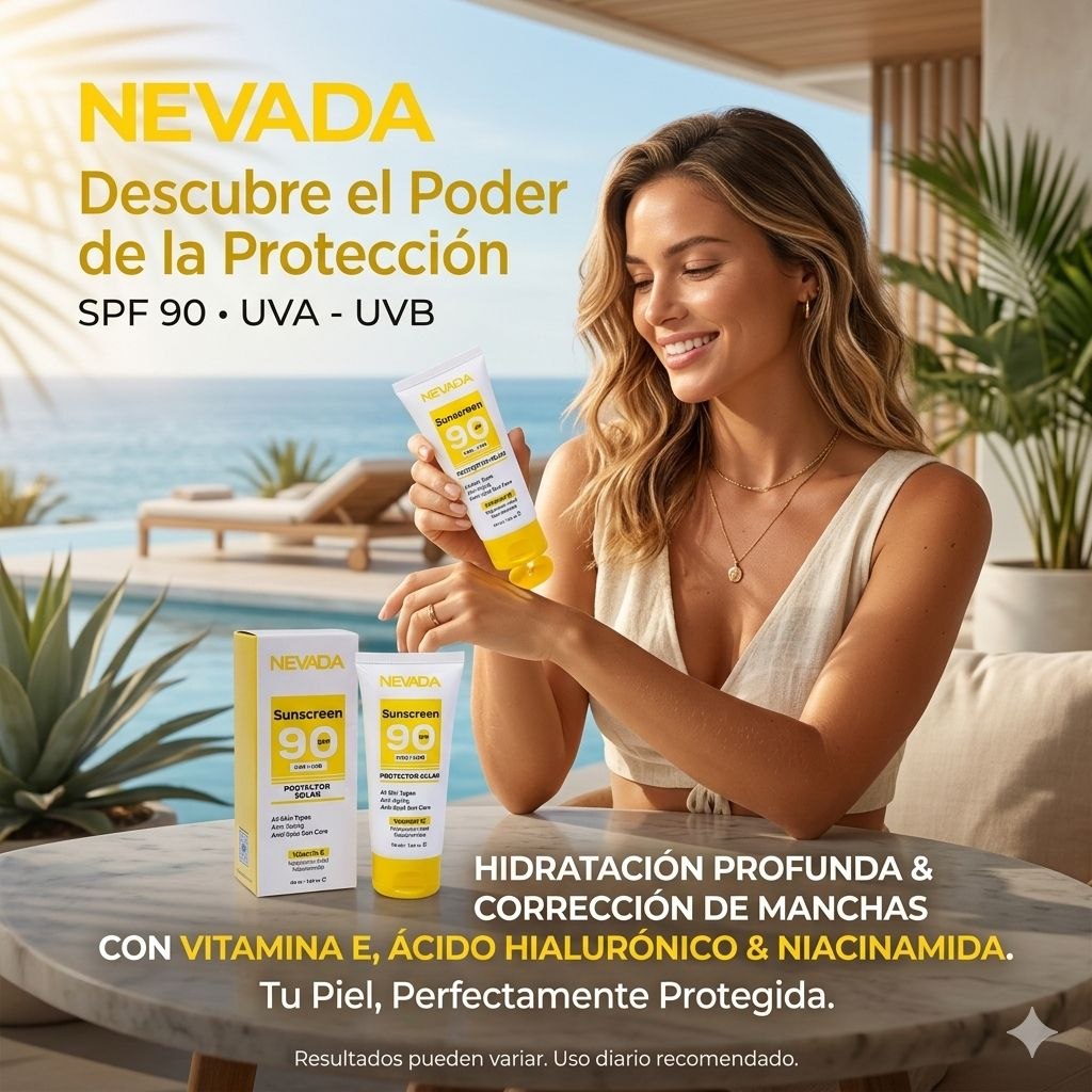 PROTECTOR SOLAR FACIAL SPF90 CON NIACINAMIDA VITAMINA E Y ACIDO HIALURONICO NEVADA 50ML