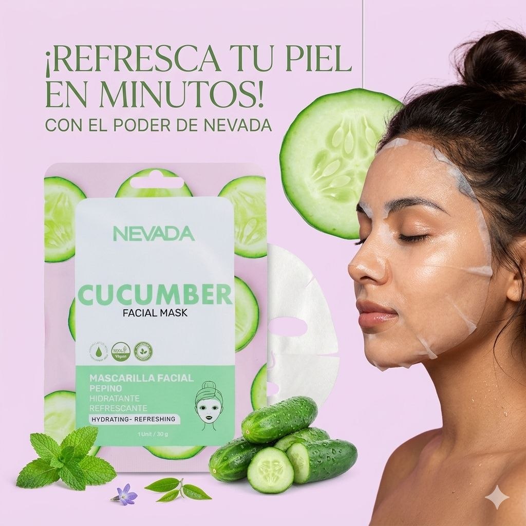 MASCARILLA FACIAL HIDRATANTE Y ANTIOXIDANTE DE PEPINO CON ACIDO HIALURONICO NEVADA