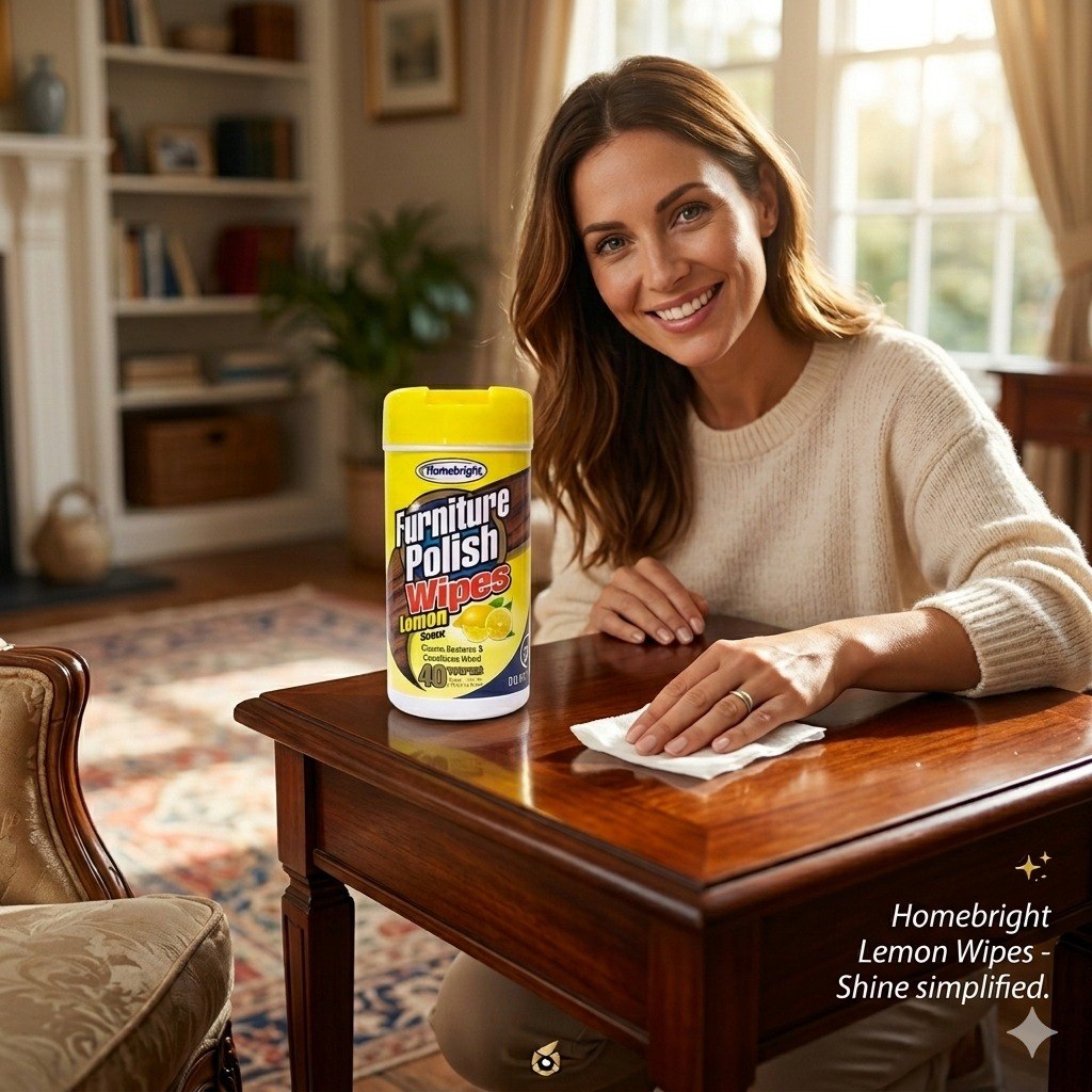 TOALLITAS HUMEDAS PARA EL CUIDADO DE MADER CON AROMA A LIMON 40UND HOMEBRIGHT