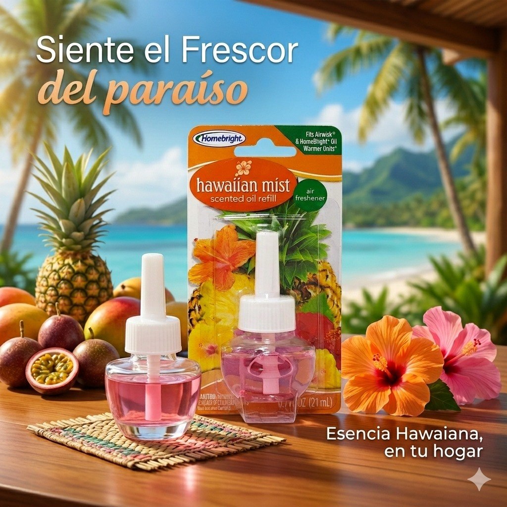 REPUESTO PARA AMBIENTADOR ELECTRICO DE ACEITE AROMA A BRISA HAWAIANA HOMEBRIGHT 21ML
