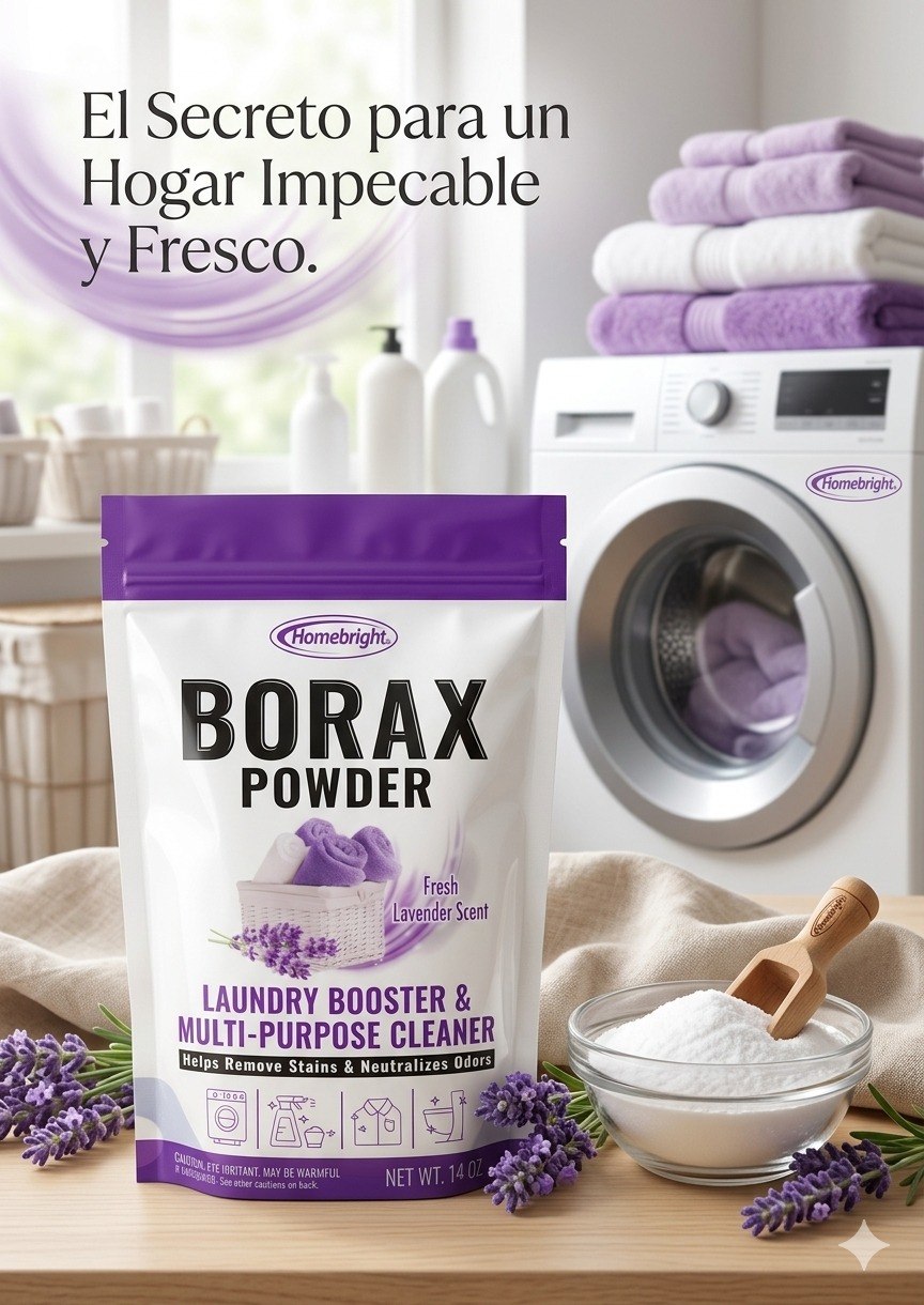 POLVO DE BORAX MULTIUSO DE LIMPIEZA PROFUNDA Y DESODORIZANTE AROMA FRESCO A LAVANDA HOMEBRIGHT 397G