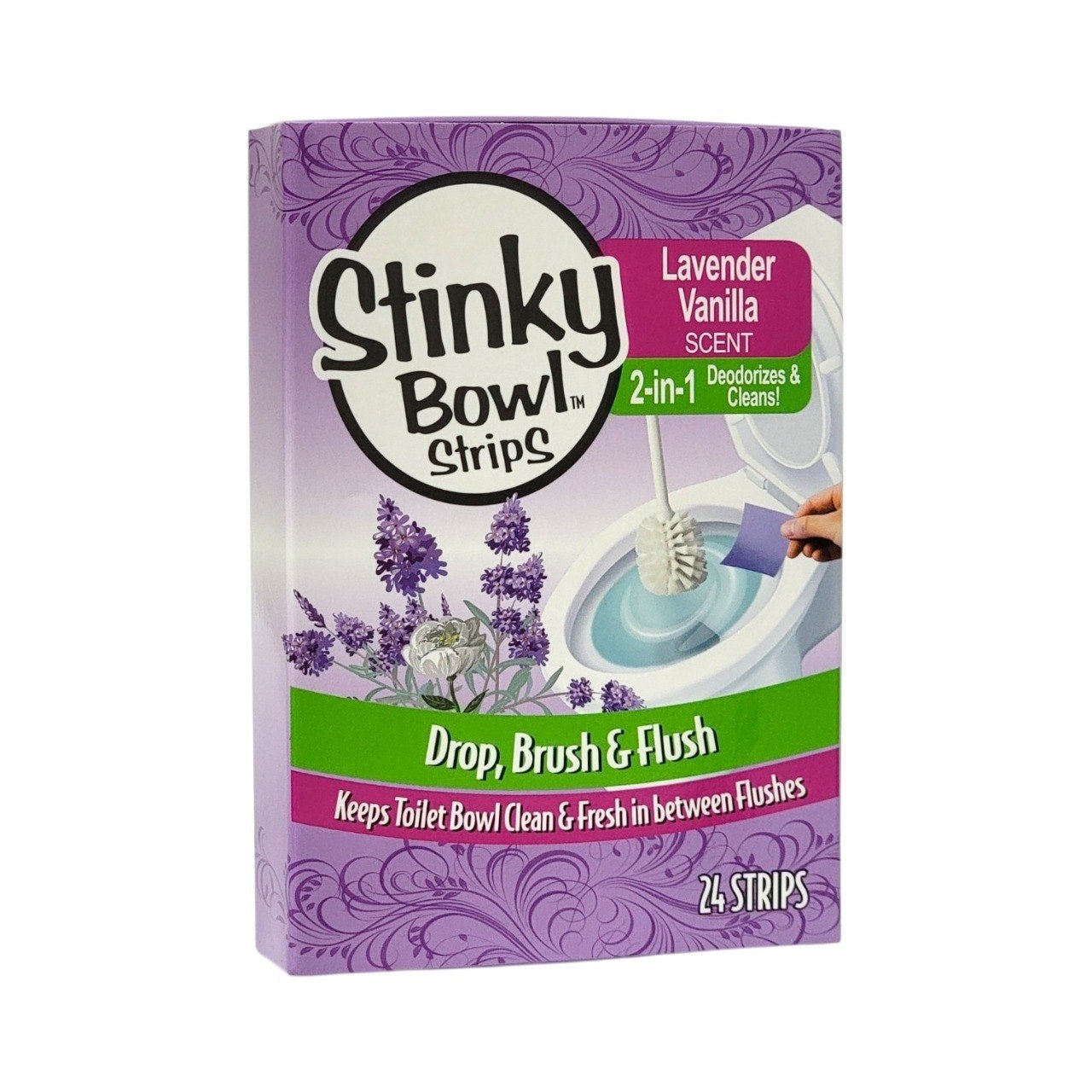 TIRAS LIMPIADORAS PARA EL INODORO CON AROMA A LAVANDA Y VAINILLA 24UND STINKY BOWL