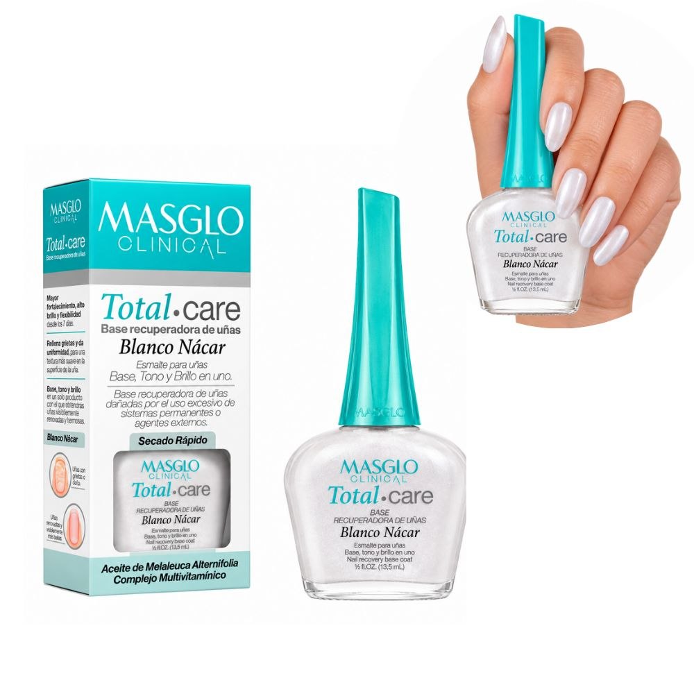 ESMALTE PARA UÑAS BASE RECUPERADORA DE UNAS CLINICAL TOTAL CARE BLANCO NACAR MASGLO 13.5ML
