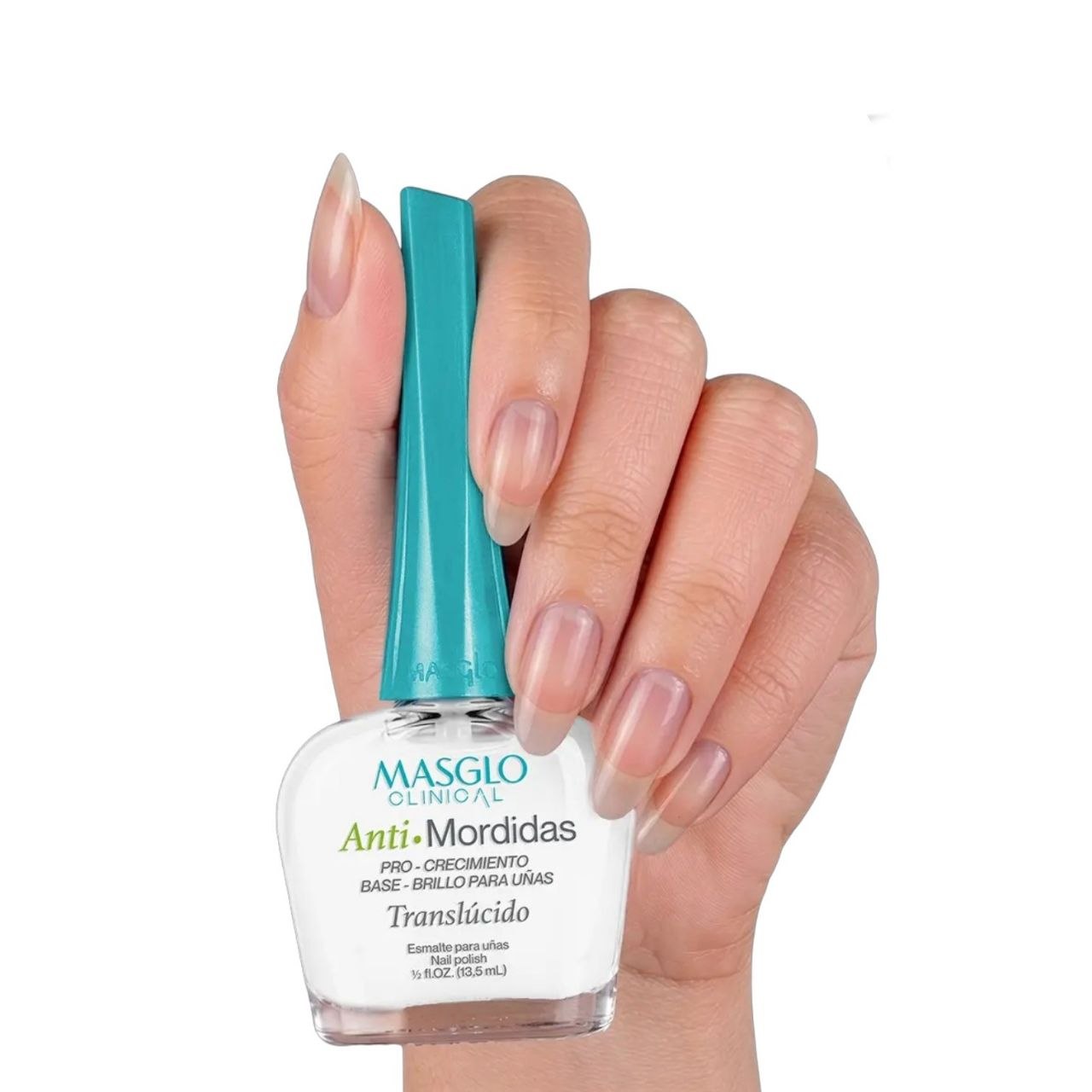 ESMALTE PARA UÑAS DOBLE ACCIÓN ANTI MORDIDAS PRO-CRECIMIENTO BASE-BRILLO MASGLO CLINICAL 13.5ML