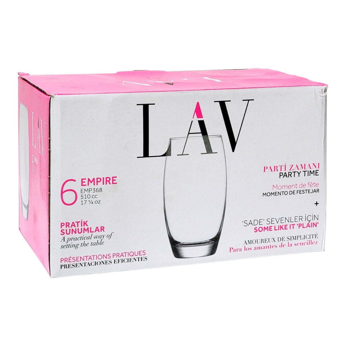 SET DE VASOS DE VIDRIO DE ALTA CAPACIDAD MODELO EMPIRE 6PCS LAV 510ML