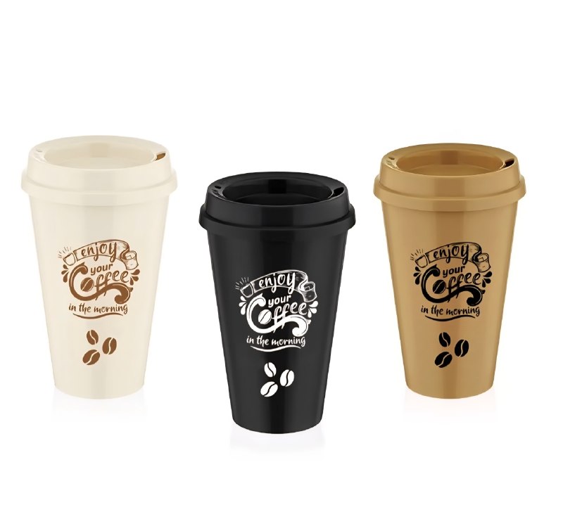 VASO PORTATIL REUTILIZABLE CON TAPA DE PRESION ERGONOMICA 450ML