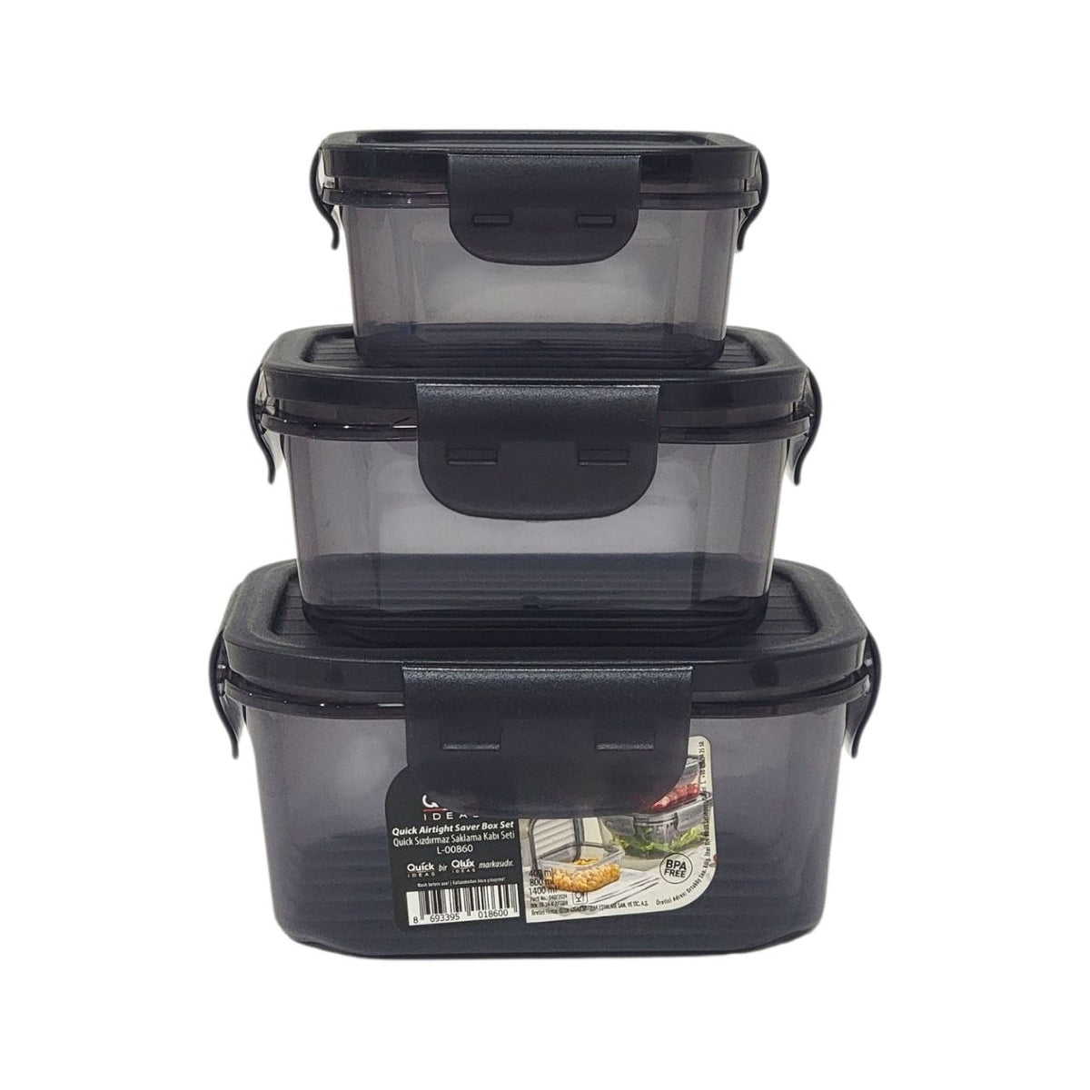 SET DE RECIPIENTES PANAS PARA ALIMENTOS HERMETICOS APILABLES 3PCS QLUX IDEAS