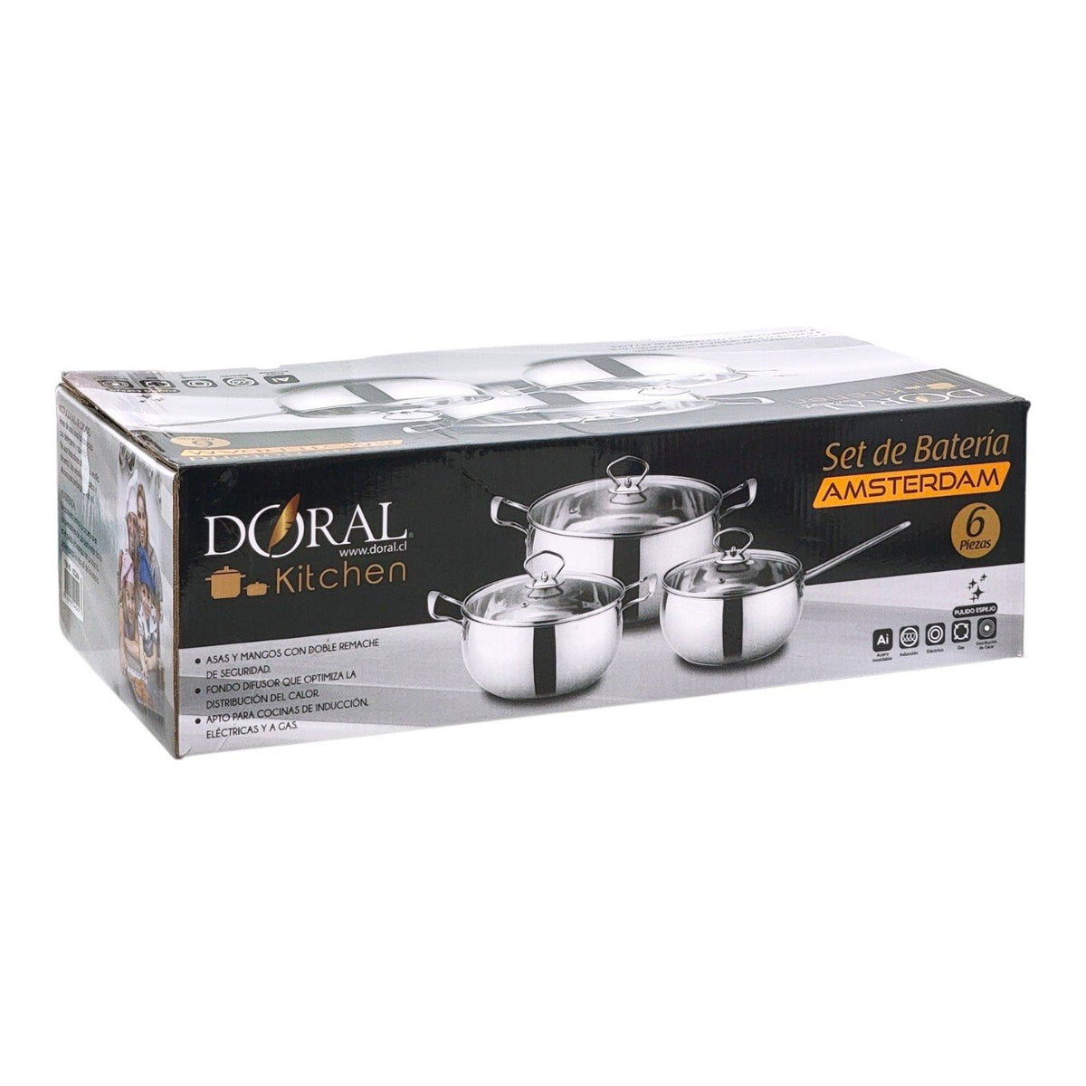 SET DE CACEROLAS DE ACERO INOXIDABLE CON TAPAS 6PCS DORAL KITCHEN