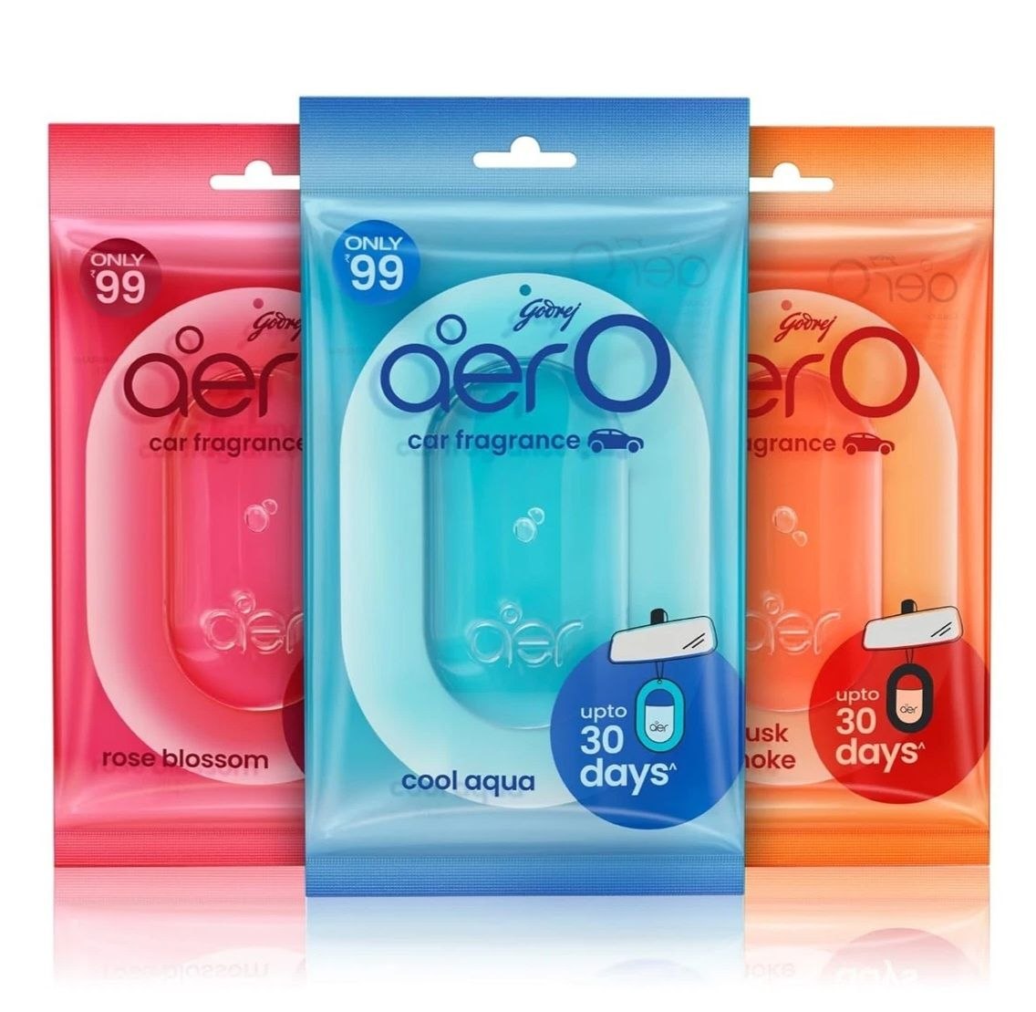 SET DE AMBIENTADORES COLGANTES PARA AUTO CON AROMAS SURTIDOS 3UND GODREJ AER 3X75G