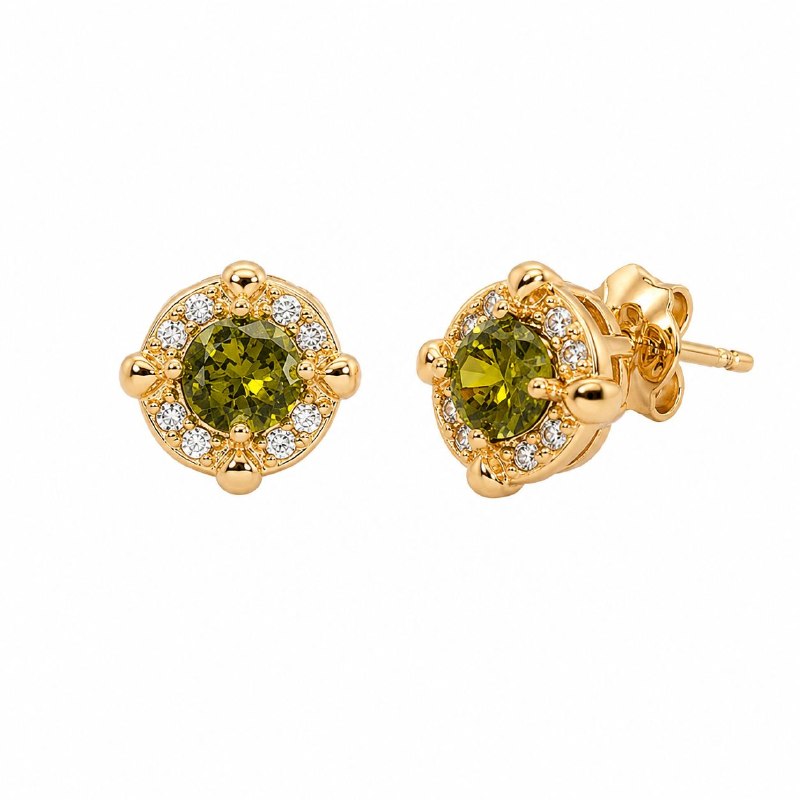 ARITOS DE ENCHAPE PARA DAMA CON DISEÑO PIEDRA VERDE 1 CM