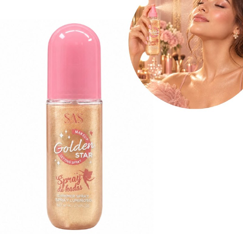 SPRAY FIJADOR DE MAQUILLAJE CON DESTELLOS DE BRILLO SAS 80ML