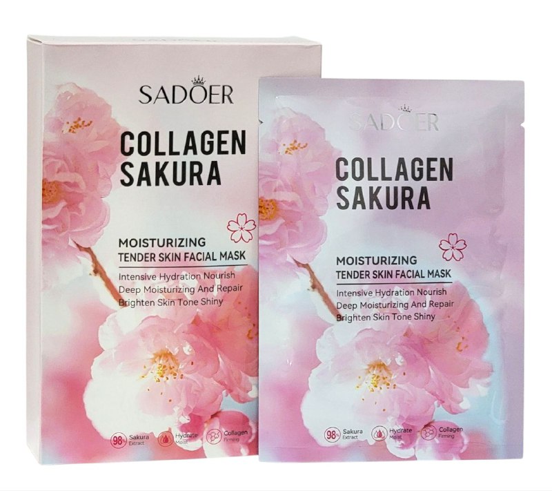 MASCARILLA FACIAL DE TELA HIDRATANTE CON EXTRACTO DE FLOR DE CEREZO Y COLAGENO SADOER 25G