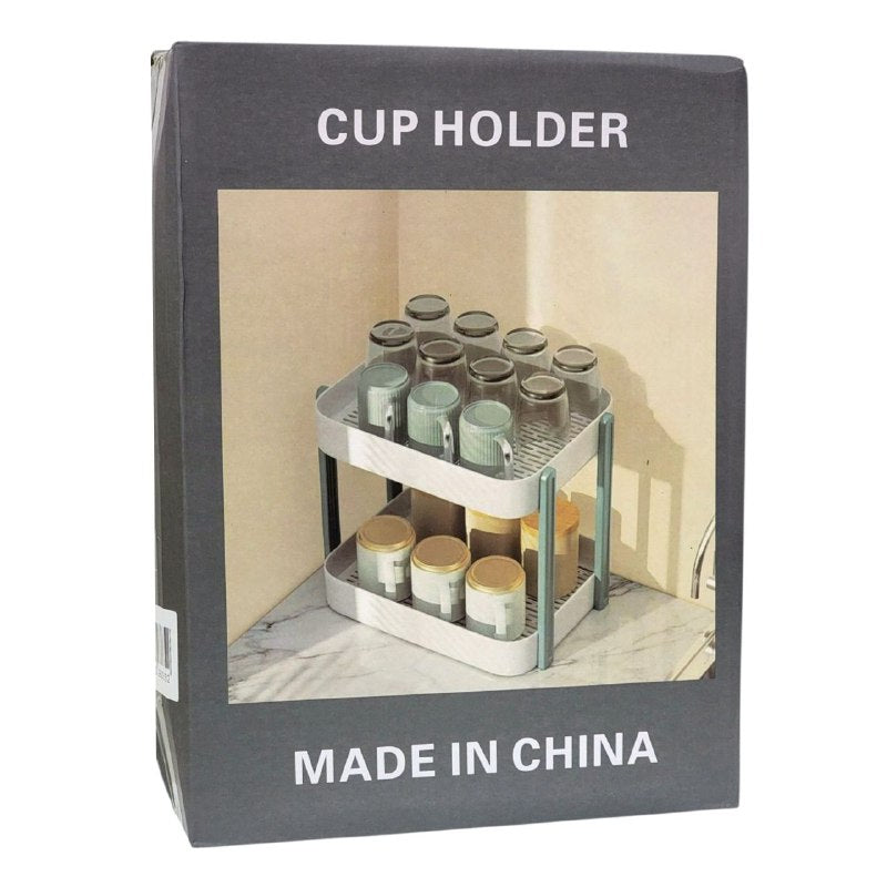 ESTANTE ORGANIZADOR ESCURRIDOR PARA VASOS Y TAZAS DE 2 NIVELES 33X25X26CM