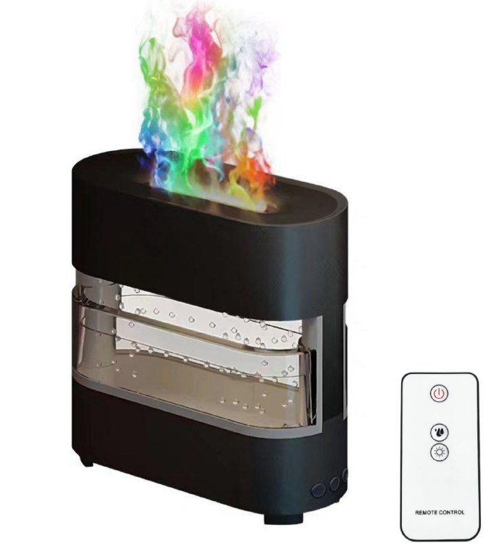 HUMIFICADOR DE AIRE CON LLAMA COLORIDA, SONIDOS DE GOTAS DE LLUVIA, DIFUSOR DE ACEITE AROMATICO CON LUZ LED NOCTURNA RAIN FIRE