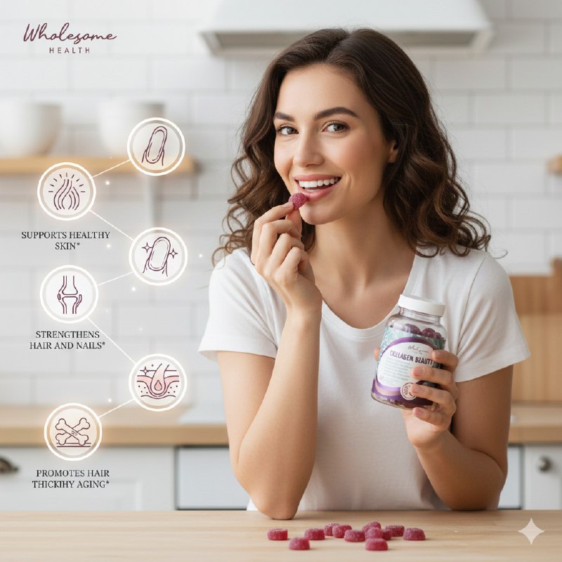 VITAMINAS EN GOMITAS DE COLAGENO PARA PIEL SALUDABLE, CABELLO Y UÑAS WHOLESOME 60UND