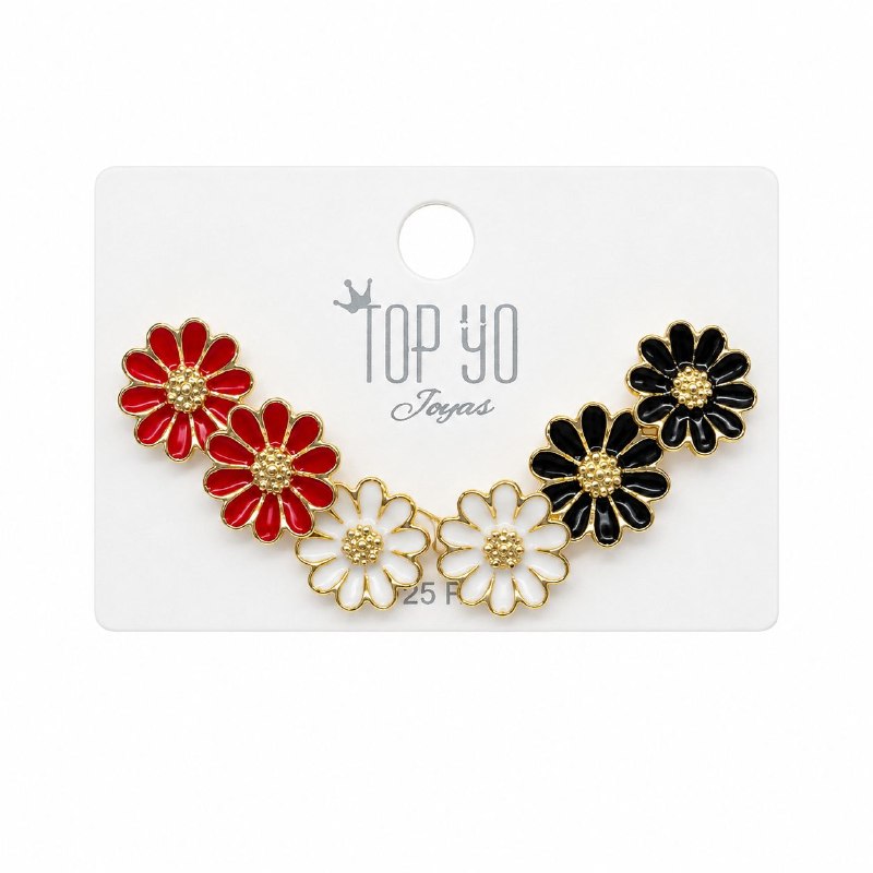 SET DE 3 PARES DE ARITOS DE ENCHAPE PARA DAMA CON DISEÑO DE FLOR 1CM
