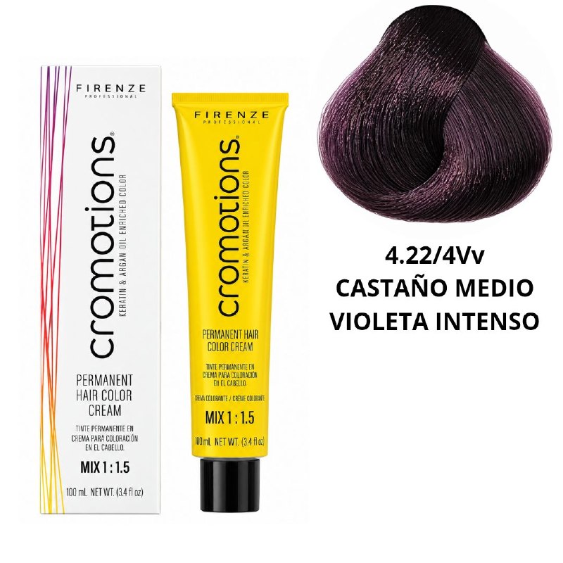 TINTE PERMANENTE PARA EL CABELLO EN CREMA CASTAÑO MEDIO VIOLETA INTENSO 4.22/ 4VV FIRENZE 100ML