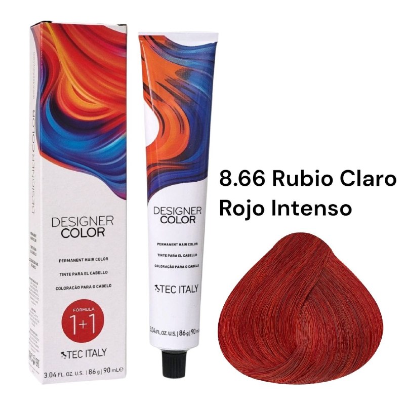 TINTE PERMANENTE PARA EL CABELLO EN CREMA RUBIO CLARO ROJO INTENSO 8.66 1+1 TEC ITALY 90ML