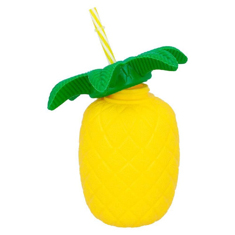 VASO EN FORMA DE PIÑA DE PLASTICO CON PAJILLA PARA BEBIDAS FRIAS O COCTELES