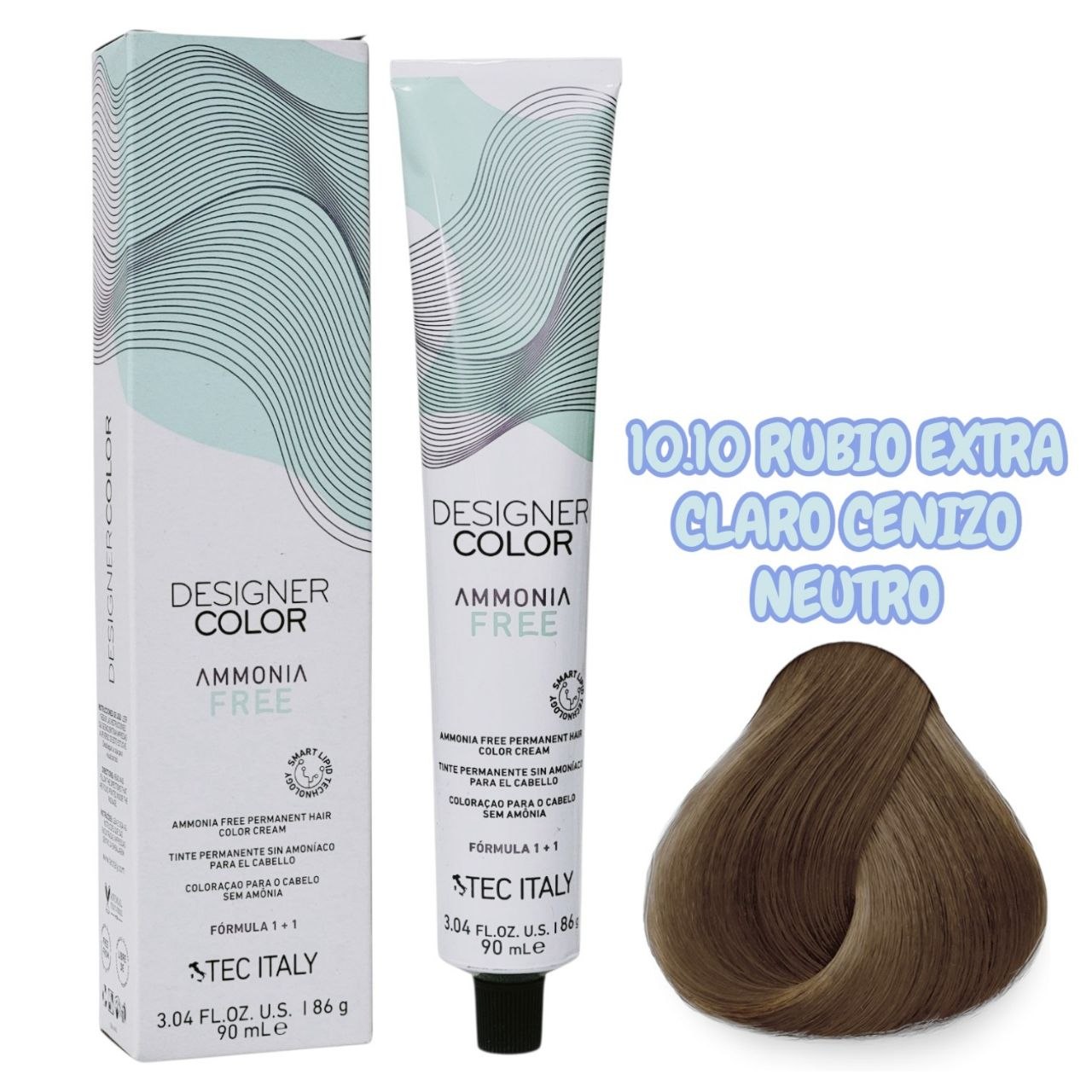 TINTE PERMANENTE CUIDA TU CABELLO Y OFRECE RESULTADOS CON TONOS MÁS NATURALES TONO 10.10 RUBIO EXTRA CLARO CENIZO NEUTRO 1+1 TEC ITALY 90ML