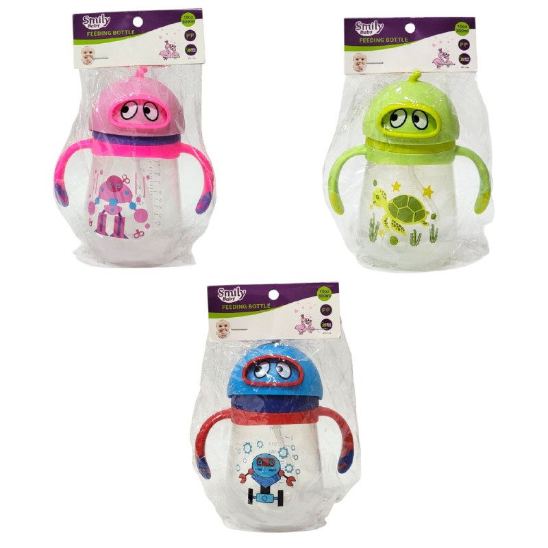 VASO ENTRENADOR ANTIDERRAME TIPO BIBERON CON PAJILLA PARA BEBES SMILY BABY 300ML