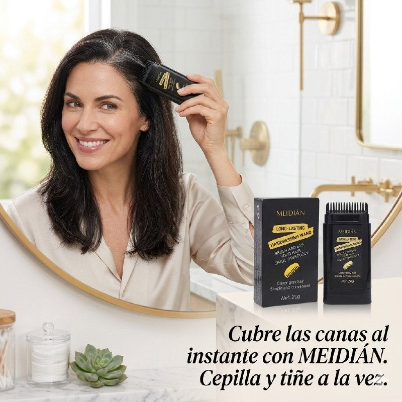 BARRA PARA EL CABELLO RETOCADOR DE RAICES Y CANAS CON CEPILLO COLOR NEGRO MEIDIAN 20G