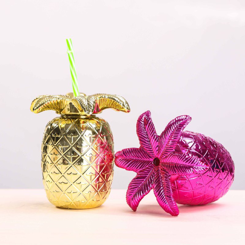 VASO EN FORMA DE PIÑA DE PLASTICO CON PAJILLA PARA BEBIDAS FRIAS O COCTELES 4 COLORES