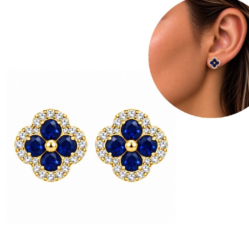 ARITOS DE ENCHAPE PARA DAMA CON DISEÑO DE FLOR AZUL 1CM